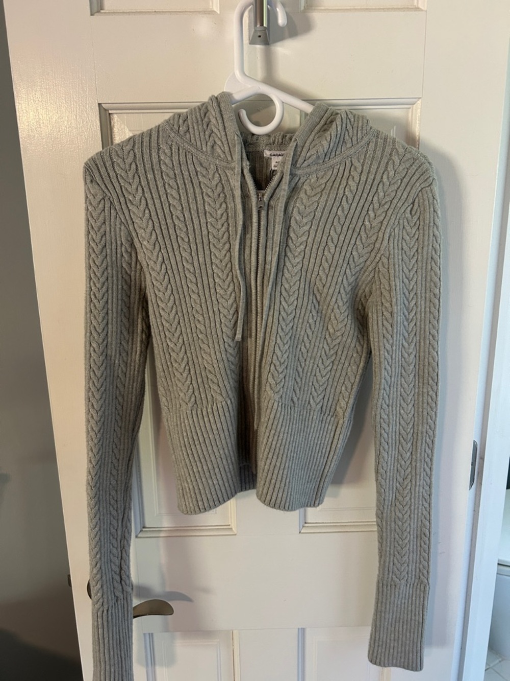 Garage Brand New Zip-Front Cable Knit Hoodie Sweater - Gray